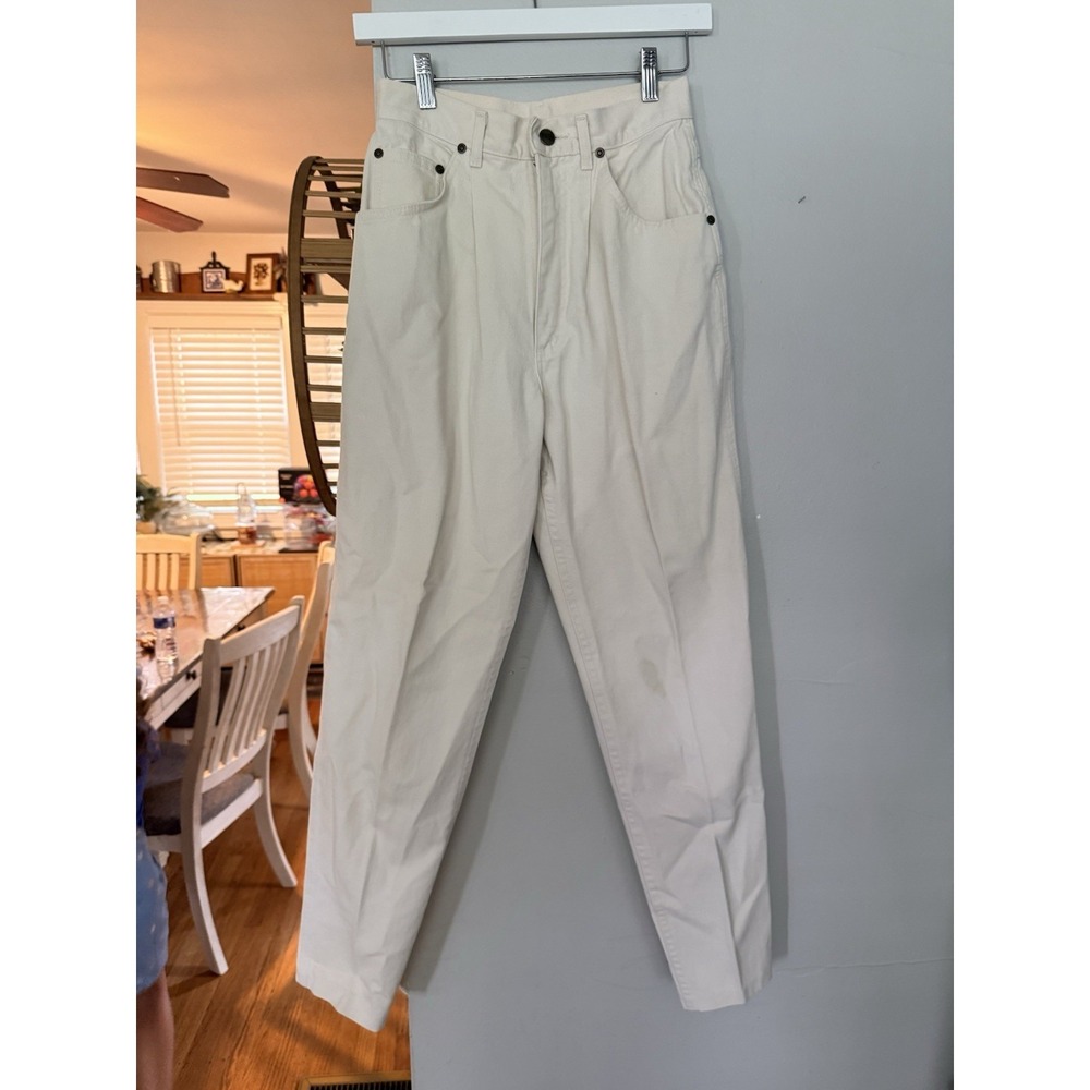 Vintage Mom Jeans Pleats LL Bean‎ Women's White Denim Mom Jeans 26 X 32 USA